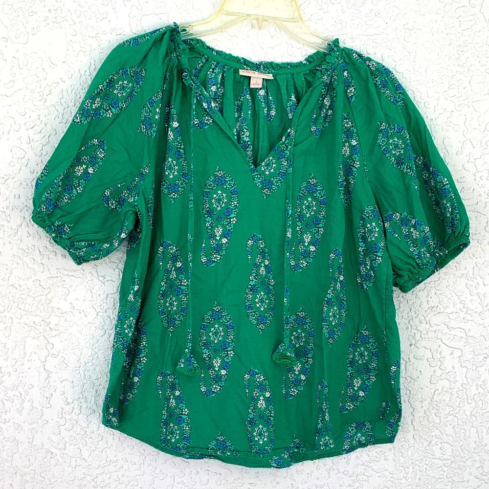 Knox Rose Green and Blue Paisley Blouse peasant style size S